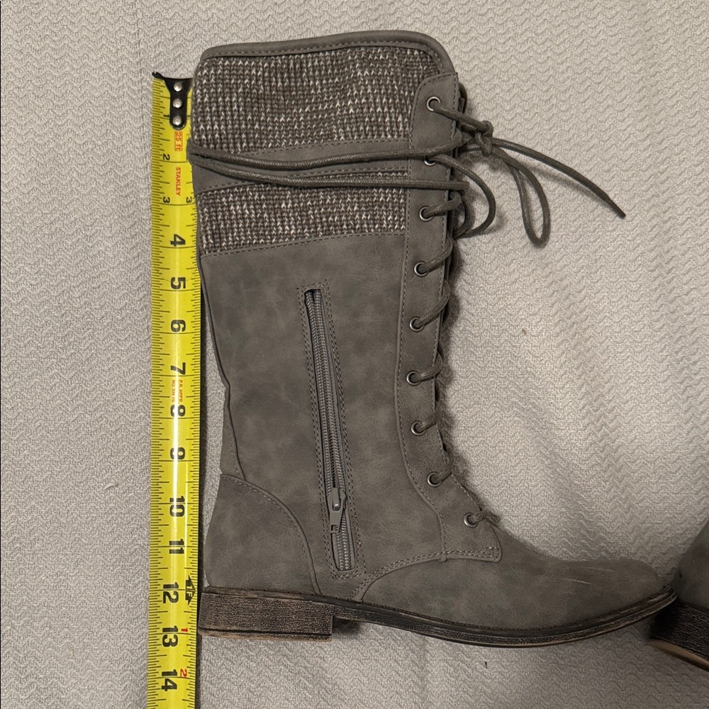 Women's Lace-Up Knit Cuff Tall Boots - Gray - Picture 9 of 11